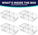 ELTOW 4-Pack 3-Compartment Plastic Snack Organizer with Removable Dividers for Pantry and Fridge Storage