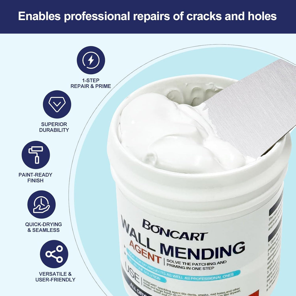 BONCART 8.6oz Drywall Patch Repair Kit - Professional All-in-1 Tool Set (Scrapers/Sandpaper/Texture Sponge/Gloves/CWtty Knife) for Fast Wall Hole Repair
