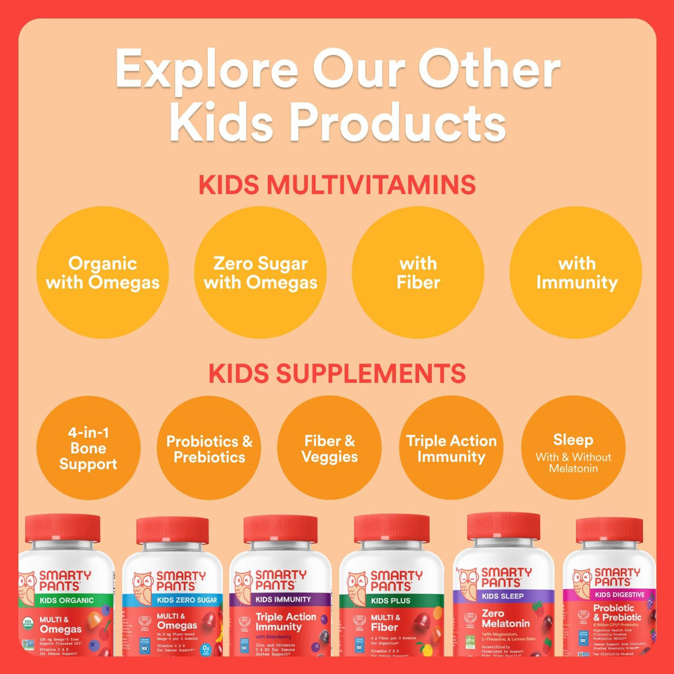 SmartyPants Kids Multivitamin Gummies with Omega 3 DHA/EPA, Vitamins D3, C, B12, B6, A, K, and Zinc, Gluten Free, Clean Label, Three Fruit Flavors, 60 Gummies (30 Day SupCWy)