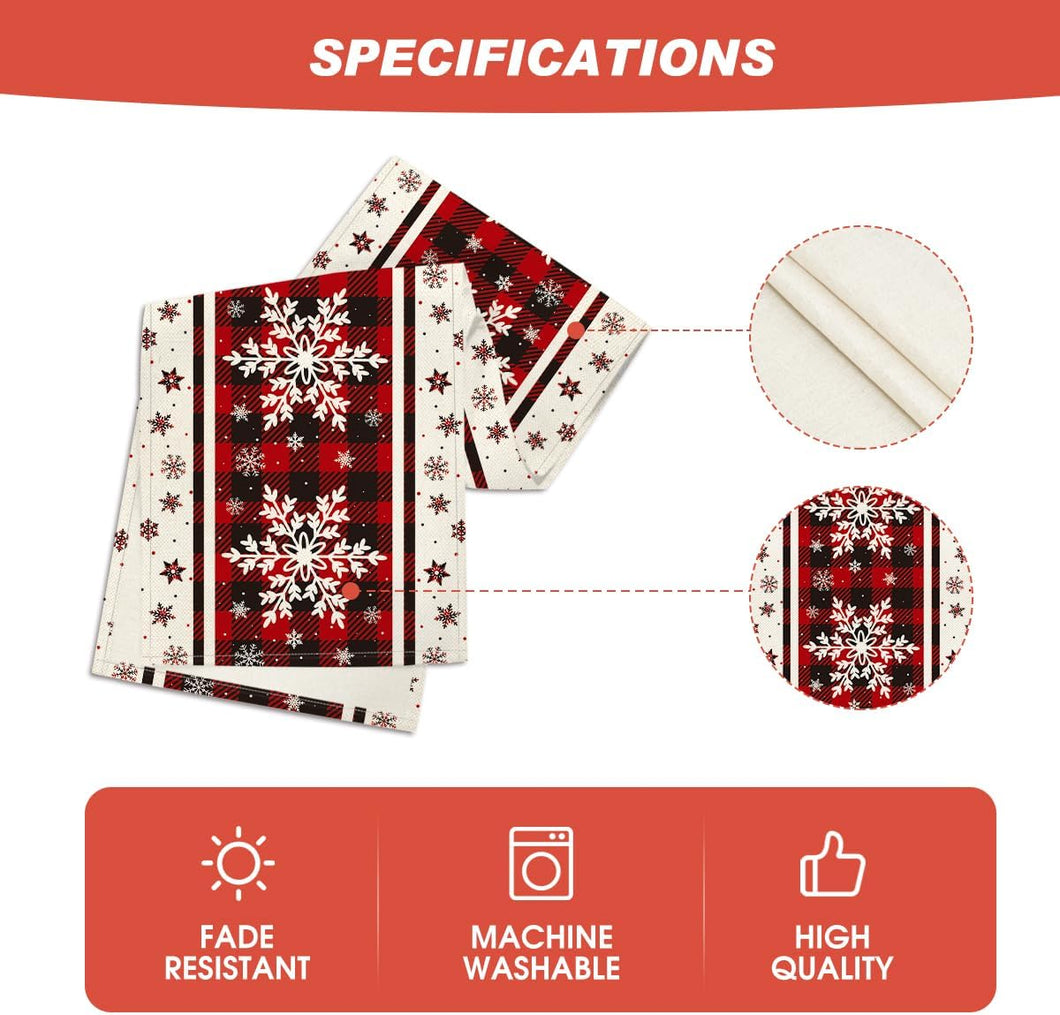Artoid Mode Buffalo Plaid Snowflakes Christmas Table Runner, Seasonal Winter Kitchen Dining Table Decoration for Home Party Decor 13x72 Inch
