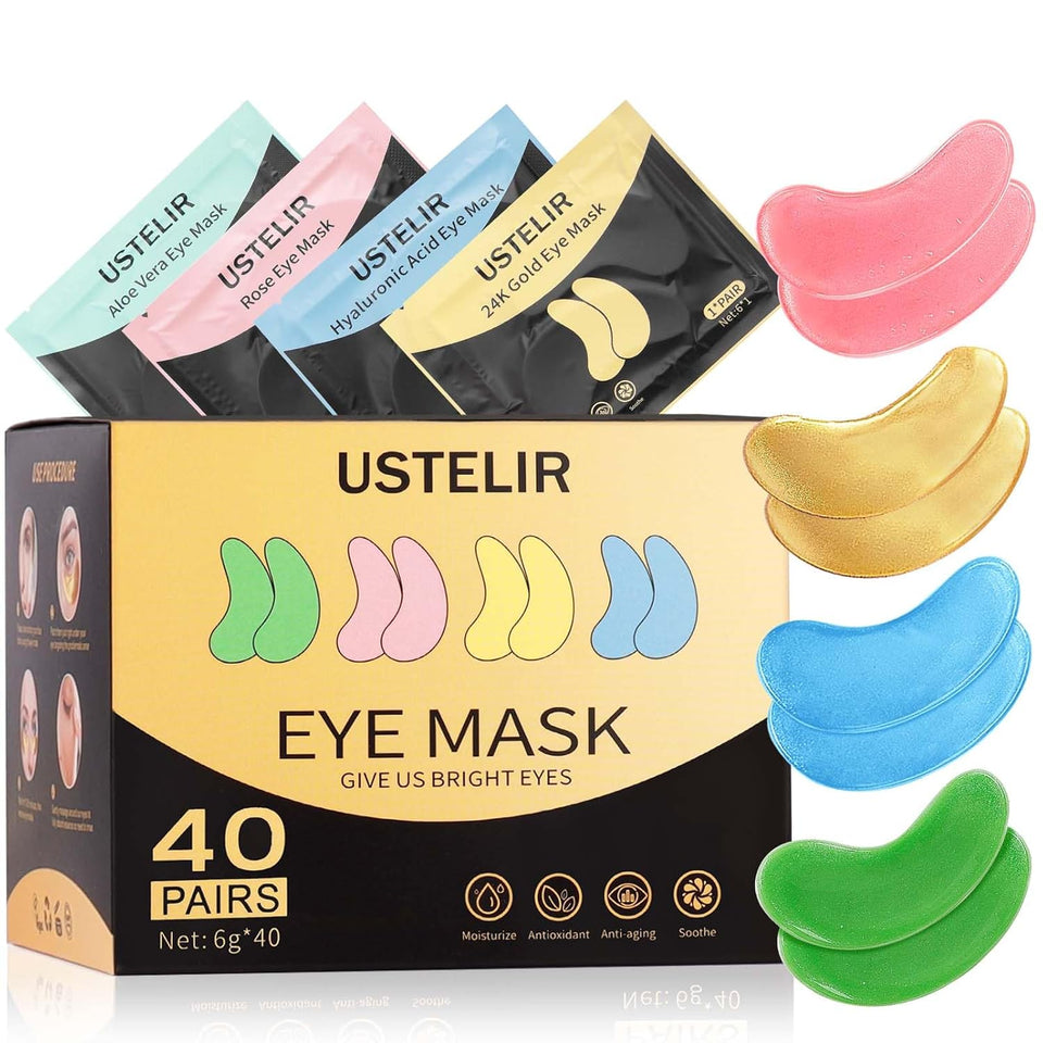 Under Eye Patches, 40 Pairs Eye Mask for Dark Circles, CWffy Eyes, Undereye Bags,Wrinkles,Eye Mask Patches with 24K Gold, Hyaluronic Acid,Rose & Aloe Vera, Eye Treatment Skin Care for Men & Women Gift