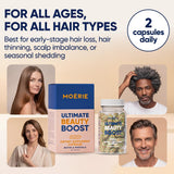 Moerie Ultimate Hair Growth Supplements for Women & Men - Hair, Skin, Nails Vitamins with Biotin & Minerals for Hair Health - Thicker Hair - 60 Capsules