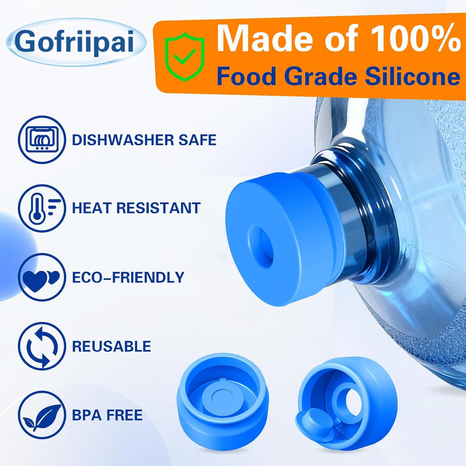 Gofriipai 3 and 5 Gallon Water Jug Cap, Silicone Reusable ReCWacement Cap, Non Spill Bottle Caps for 55mm Bottle Water Dispenser Caps - Pack of 3