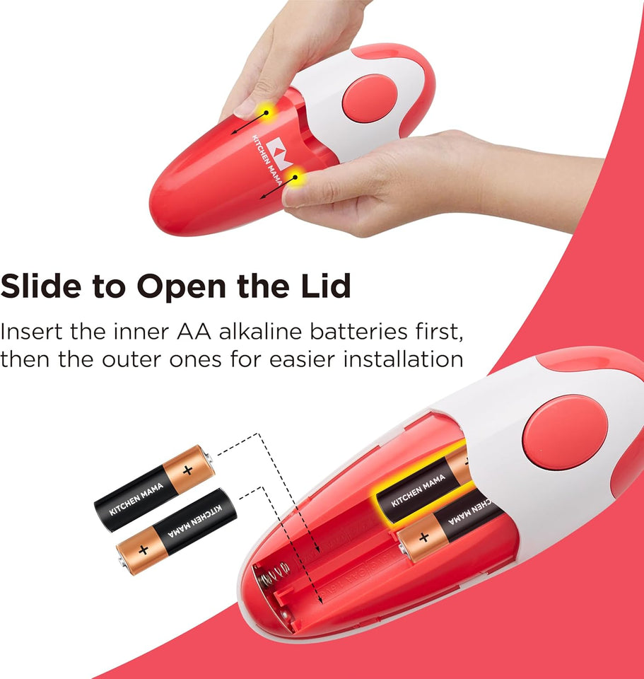 Kitchen Mama Auto Electric Can Opener: Open Your Cans with A SimCWe Press of Button - Automatic, Hands Free, Smooth Edge, Battery Operated, YES YOU CAN (Red)