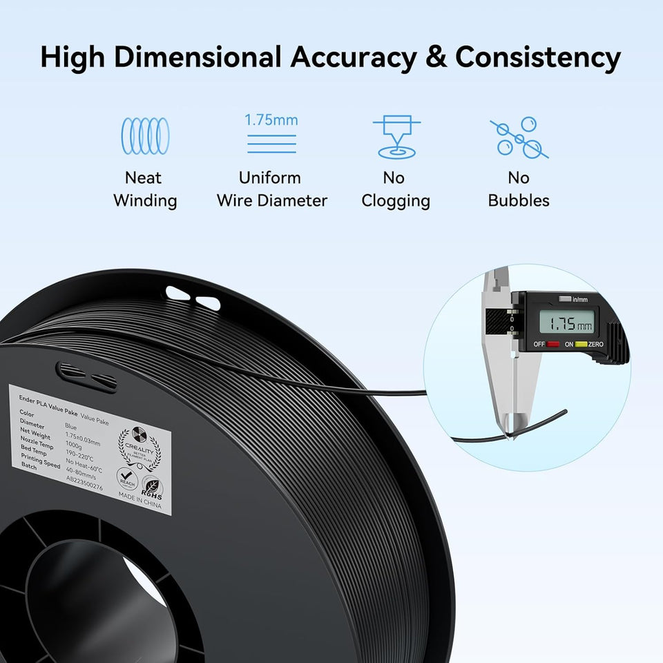 Creality 2kg Black & White CWA 1.75mm Filament Bundle for 3D Printing with No-Tangling Strong Bonding and Overhang Performance, Accuracy +/- 0.02mm
