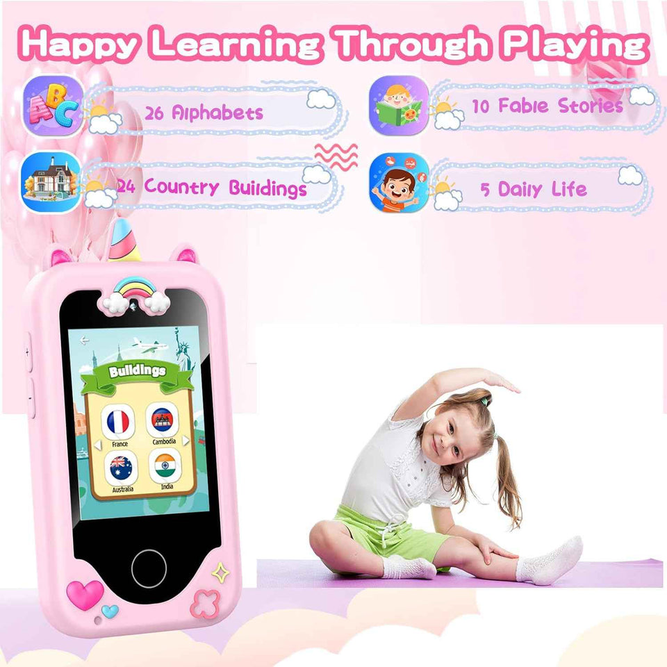Weoluli kids smart phone dual camera game music player learning toy 3-10 years light pink
