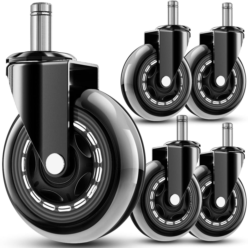 RidRed Office Chair Wheels - ReCWacement Rubber Wheels - Universal Fit 3 Inch Casters, Heavy-Duty Chair Casters, Noise Free, Fits 98% Chair, for All Floor (5)