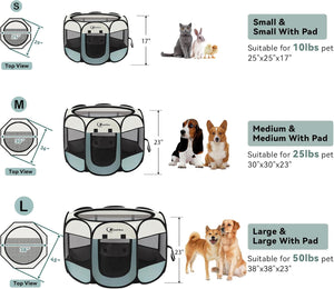 Dog Cat Playpen, Puppy Pet Playpen Indoor for Small Dog Crate Tent Cage Outdoor, Portable Pop Up Dogs Enclosure Kennel with Carrying Case for Dogs/Cats/Rabbits(Grey, Small