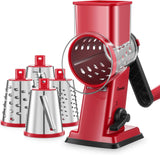 Geedel Rotary Cheese Grater, Kitchen Mandoline Vegetable Slicer with 3 Interchangeable Blades, Easy to Clean Rotary Grater Slicer for Fruit, Vegetables, Nuts
