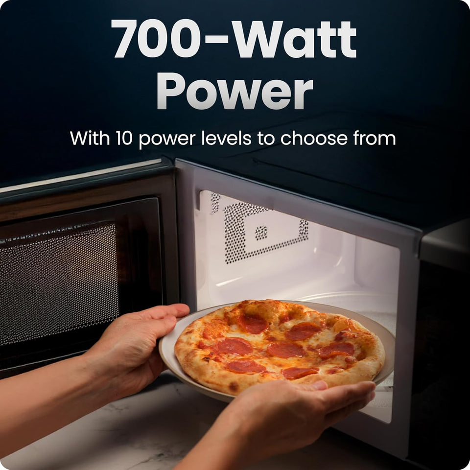 Chefman Countertop Microwave Oven 0.7 Cu. Ft., 700 Watts with 10 Power Levels, 6 Cooking Presets with One-Touch Express Cook, Eco Mode, Child Safety Lock, & Mute Button - Black