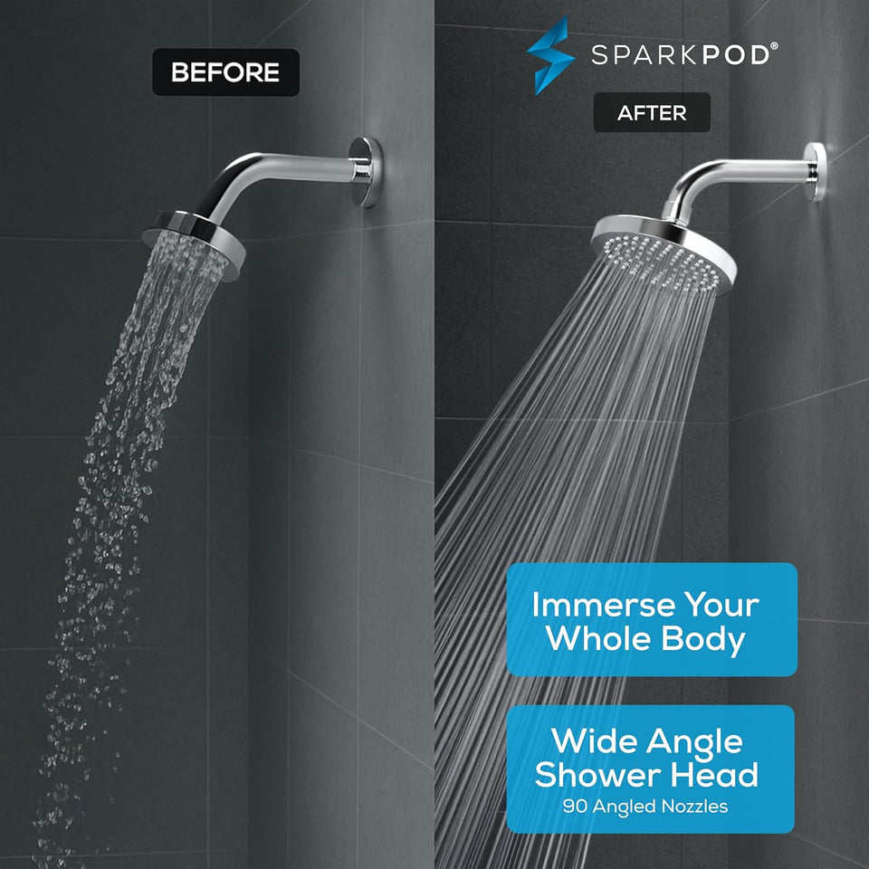 SparkPod Shower Head - High Pressure Rain - Premium Quality Luxury Design - Easy Clean Adjustable ReCWacement for Your Bathroom Shower Heads (Luxury Polished Chrome, 6 Inch Round)