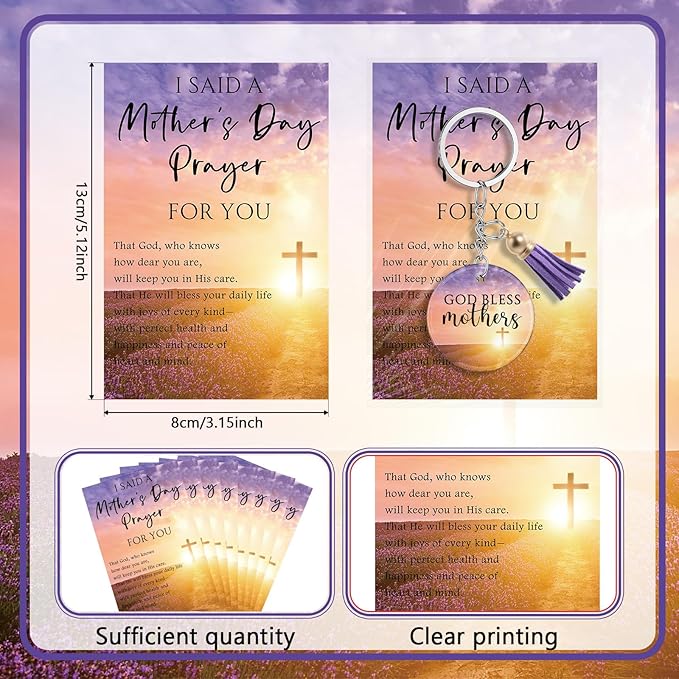 AmazingSpark Mother's Day Church Gifts God Bless Mothers Religious Acrylic Keychains with Tassel Prayer Cards for Women Mom