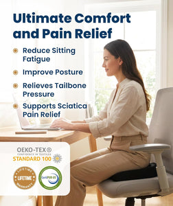 Everlasting Comfort Doctor Recommended Memory Foam Seat Cushion for Office Chairs & Car - Ergonomic Office Desk Accessories - Cushions for Tailbone Pain Relief, Sciatica (Black, Large)