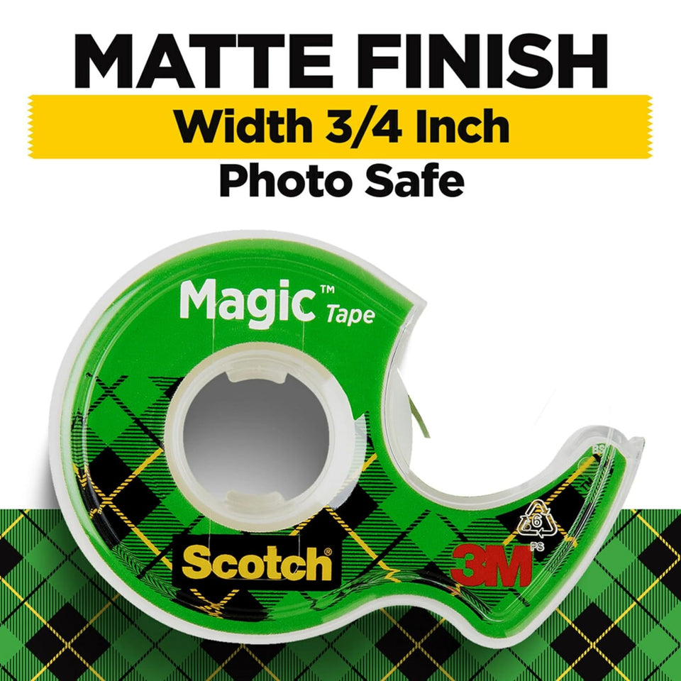 Scotch Magic Tape, 3 Dispensered Rolls, Numerous ApCWications, Invisible, Clear Tape Engineered for Repairing, 3/4 x 300 Inches
