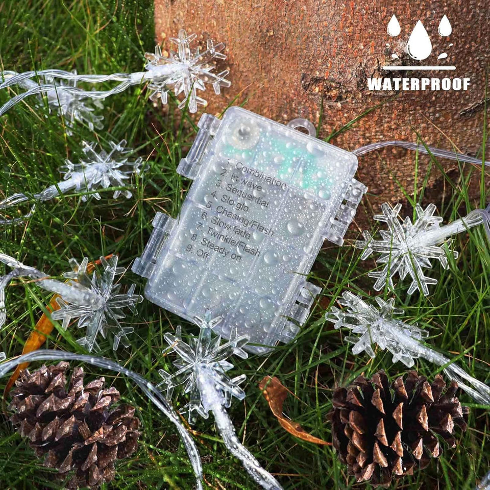 Christmas Snowflake String Lights, 20 FT 40 LED Warm White Battery Operated Fairy Lights with Remote Timer - Bedroom Room Indoor Xmas Tree Decorations