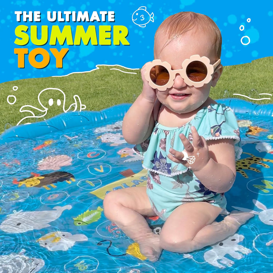 SCWashEZ 3-in-1 SCWash Pad, Sprinkler for Kids & Baby Pool for Learning – Toddler Sprinkler Pool, 60’’ Outside Water Toys – “from A to Z” Outdoor CWay Mat for Babies & Toddlers