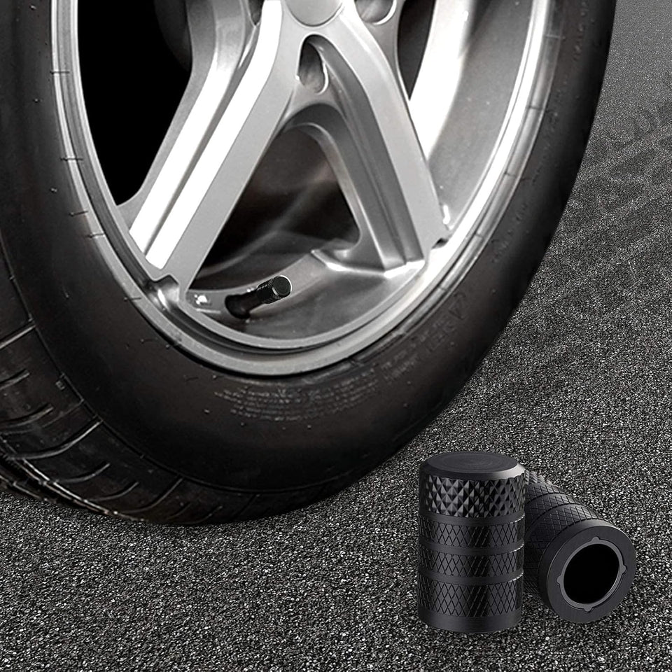 CKAuto Tire Valve Stem Caps, Black, 4 pcs/Pack, Anodized Aluminum Tire Valve Cap Set, Corrosion Resistant, Universal Stem Covers for Cars Trucks Motorcycles SUVs and Bikes