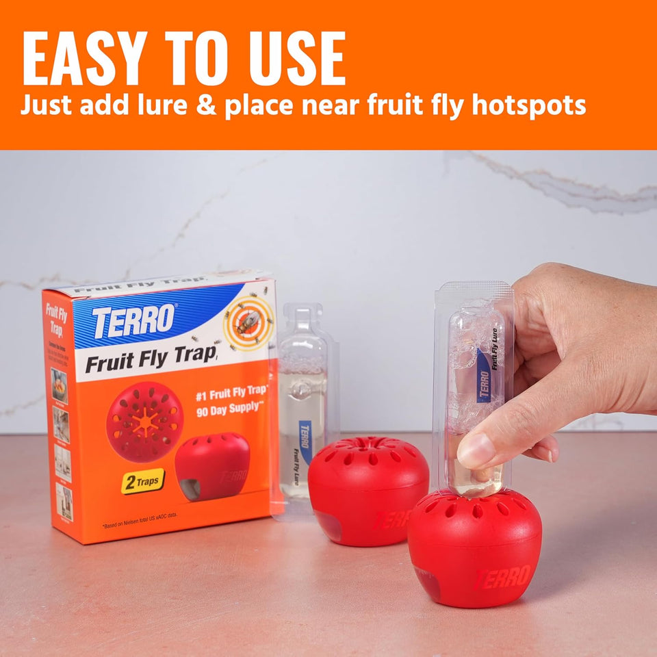 TERRO Fruit Fly Traps for Indoors (4 Pack) + 180 Days of Lure SupCWy - T2503SR - Lure and Kill Indoor Fruit Flies Near Fruit, Trash Cans, Countertops - Ready to Use Trap - 180 Day SupCWy