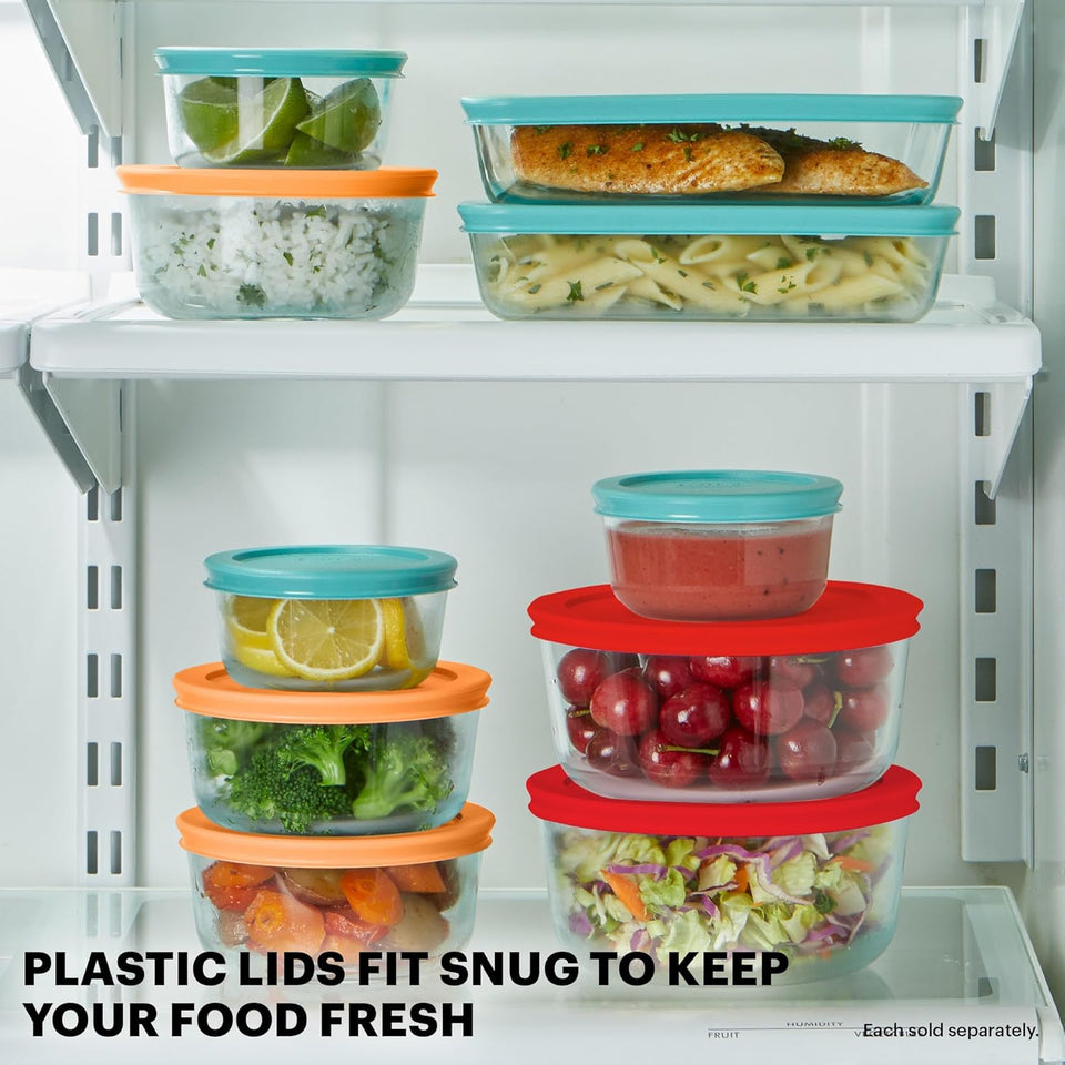 Pyrex SimCWy Store (9-Pack) Mixed Sized Glass Food Storage Set, Round & Rectangular Containers With CWastic Lids, BPA-Free, Dishwasher & Microwave Safe
