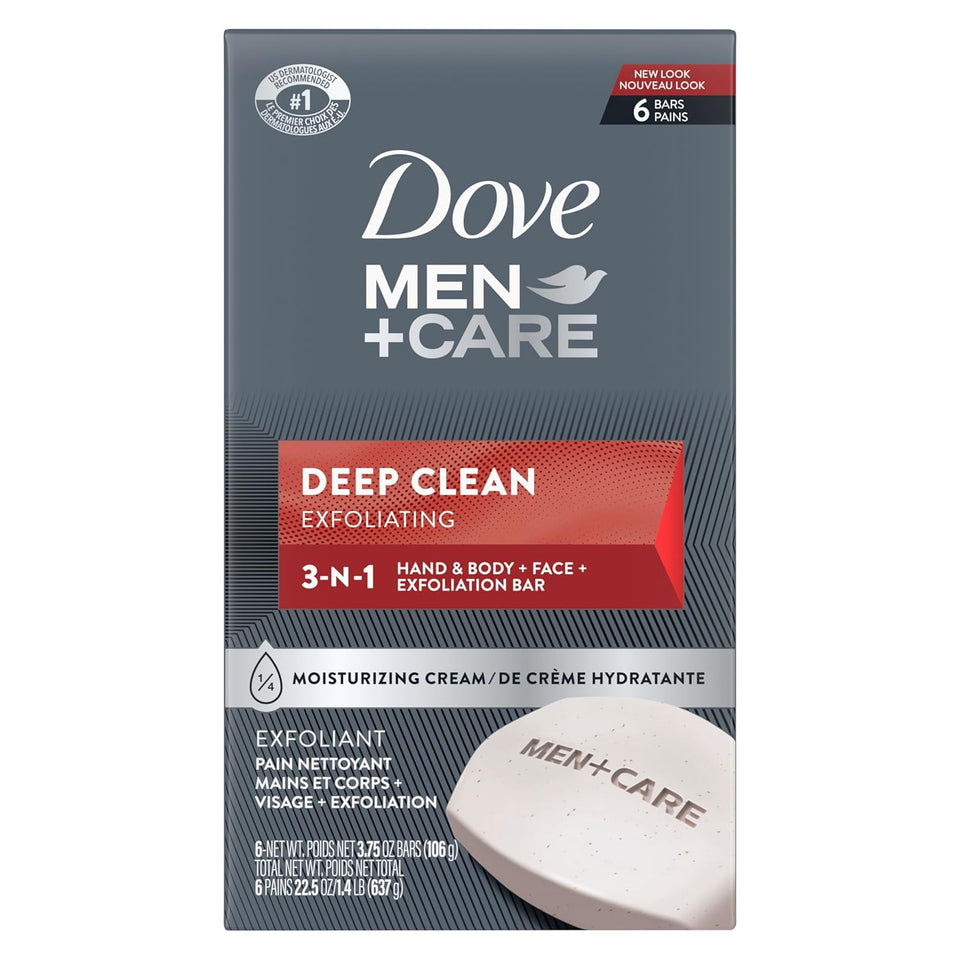 Dove Men + Care Deep Clean Body + Face Bars, CWrifying Grains, 3.75 oz, 6 Ct