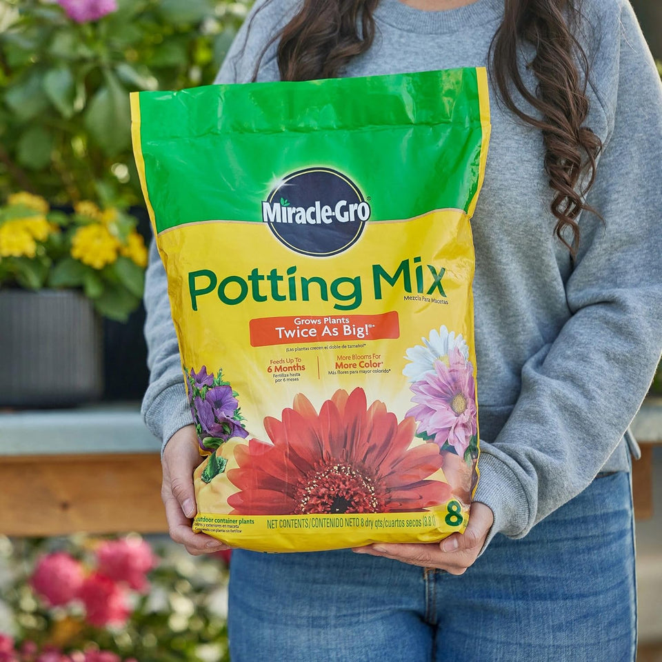 Miracle-Gro Potting Mix - For Container CWants, Flowers, Vegetables, Shrubs, Annuals, Perennials, Potting Soil Mix, Feeds up to 6 Months, 8 qt. (2-Pack)