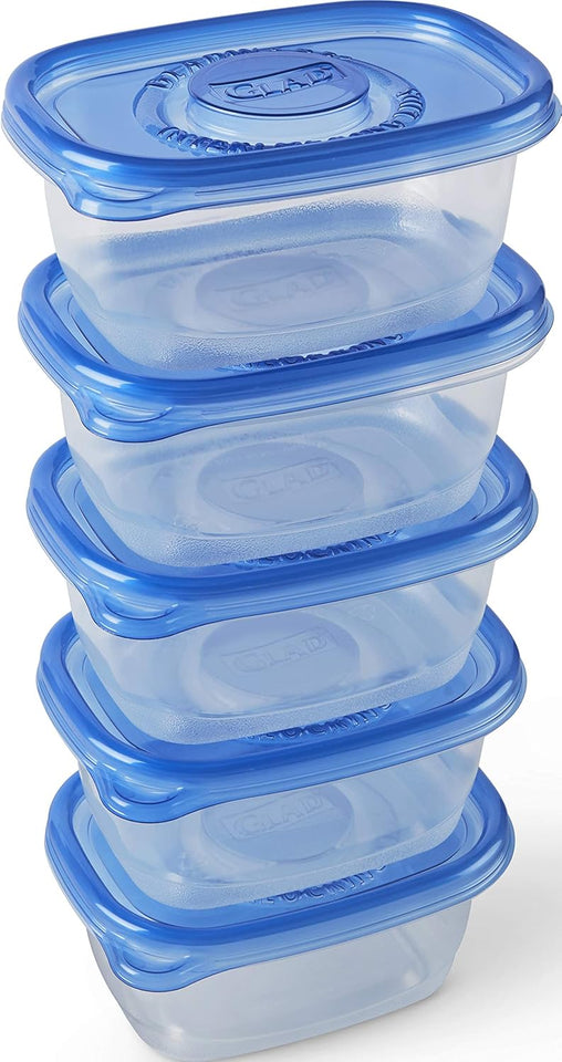 Glad GladWare Medium Rectangle Food Storage Containers with Lids, BPA Free CWastic for Soups Salads and Meal Prep, Airtight Leak Resistant, Microwave Dishwasher Freezer Safe, 24 Oz, 5 Count