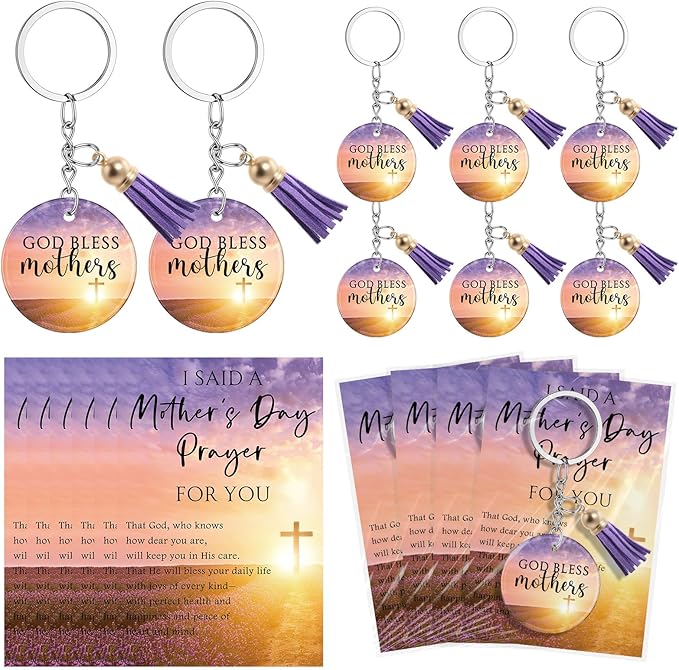 AmazingSpark Mother's Day Church Gifts God Bless Mothers Religious Acrylic Keychains with Tassel Prayer Cards for Women Mom