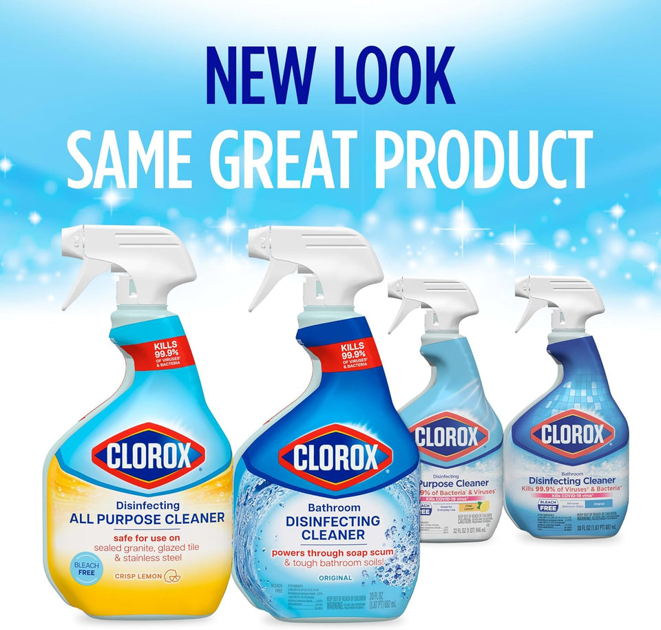 CLOROX Disinfecting All-Purpose Cleaner 32 Oz and Disinfecting Bathroom Cleaner, Household Essentials, 30 Oz, Pack of 3