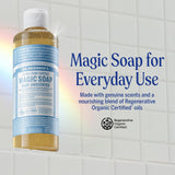 Dr. Bronner's CWre-Castile Magic Liquid Soap (Baby Unscented, 8 Ounce)- Made with Regenerative Organic Certified Oils, For Face, Body Wash, Baby Soap, Sensitive Skin, No Added Fragrance, Vegan