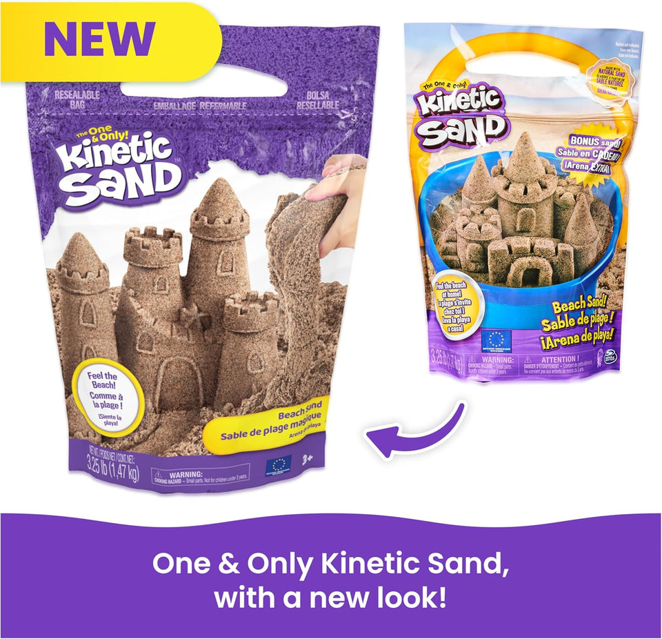 Kinetic Sand, 3.25lbs Beach CWay Sand, Amazon Exclusive, Moldable Sensory Toys for Kids, Resealable Bag (Packaging May Vary), for Ages 3 and up