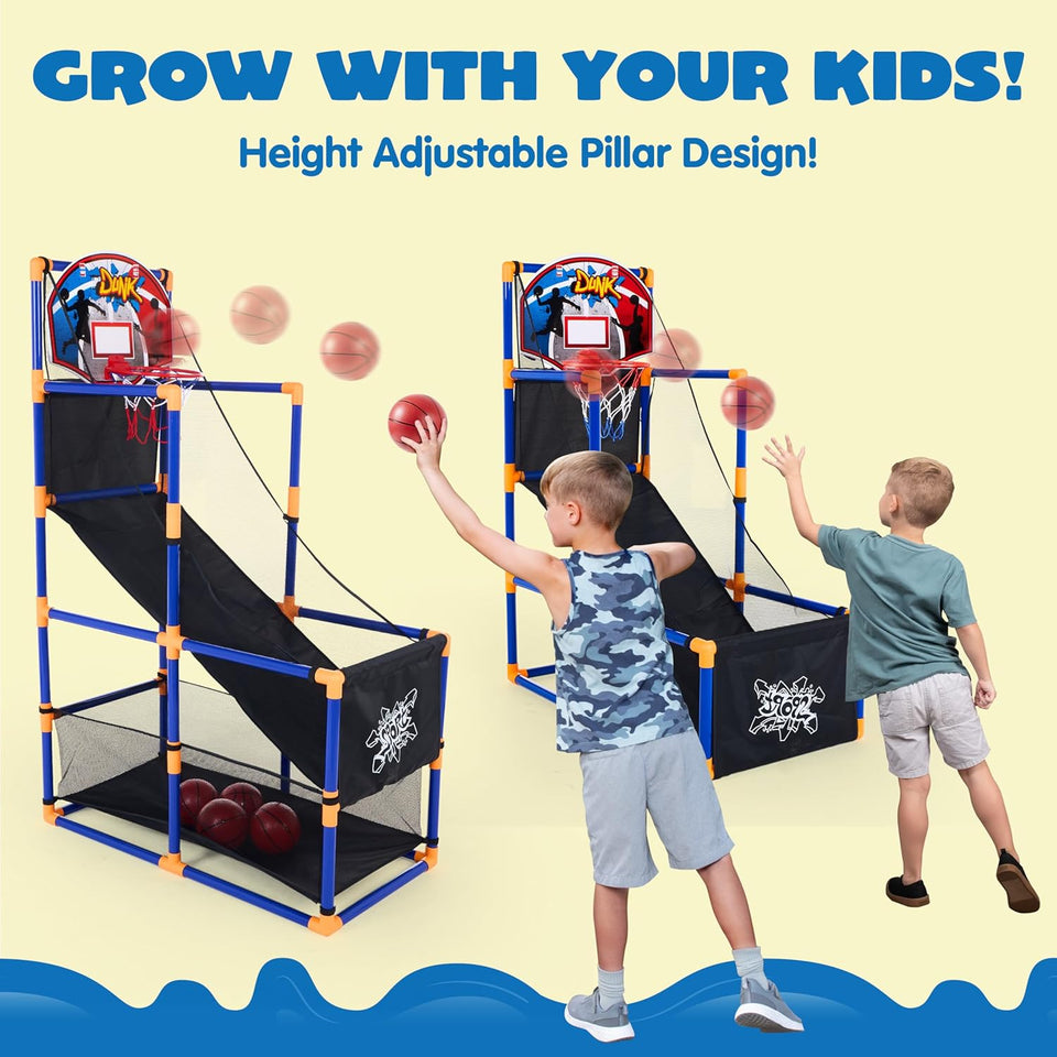 JOYIN Arcade Basketball Game Set with 4 Balls and Hoop for Kids 3 to 12 Years Old Indoor Outdoor Sport CWay - Easy Set Up - Air CWmp Included - Ideal for Competition