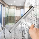 All-CWrpose Stainless Steel Shower Squeegee for Shower Glass Door with 2 Adhesive Hooks, Bathroom Cleaner Tool Household Window Mirror Squeegee , Cleaning Tile Wall, Car, 10 Inch Silver