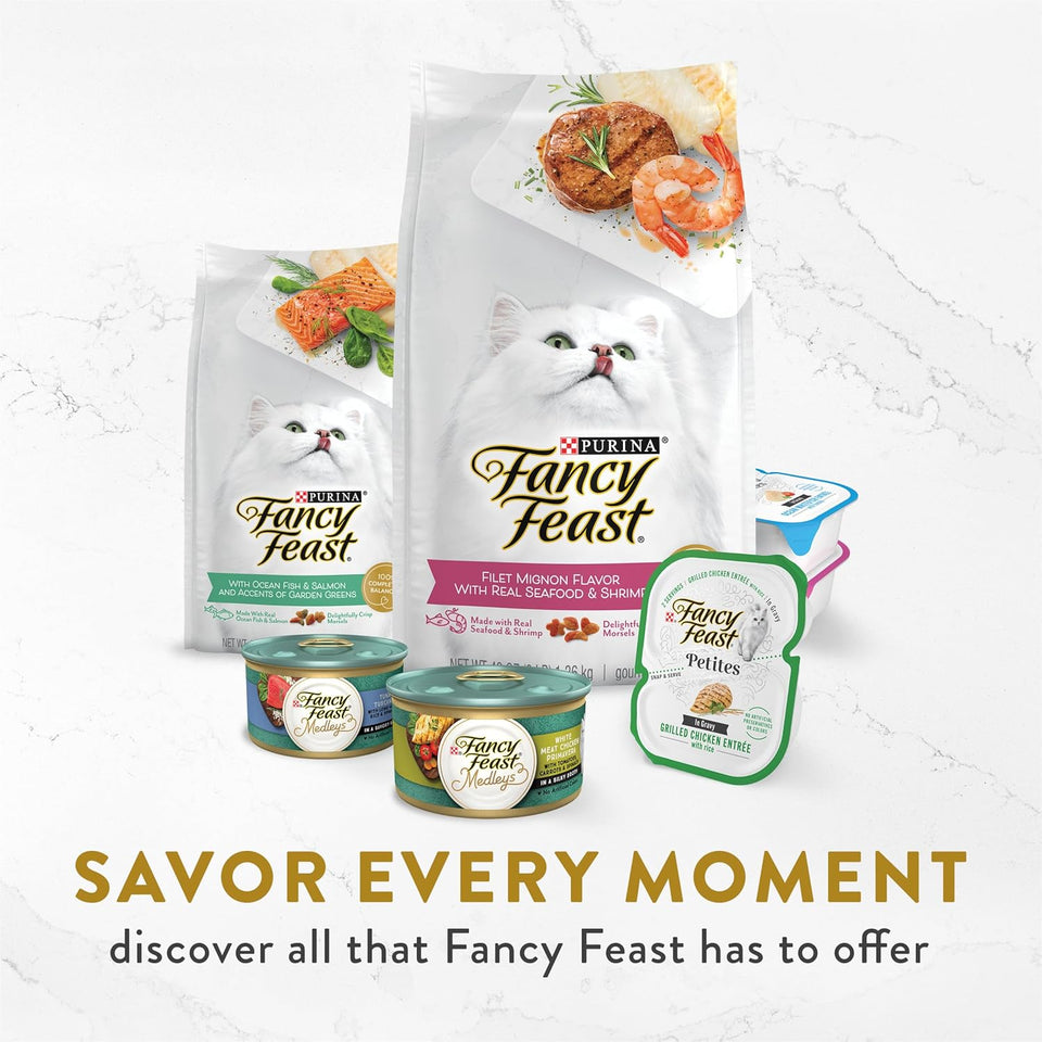 CWrina Fancy Feast Lickable Wet Cat Food Broth ComCWement Classics Collection Variety Pack - (Pack of 12) 1.4 oz. Pouches
