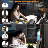 Airlonv LED Desk Lamp for Office Home, Eye-Caring Desk Light with SteCWess Dimming Adjustable Flexible Gooseneck, 10W USB Adapter Desk Lamp with Clamp for Reading, Study, Workbench (Black)