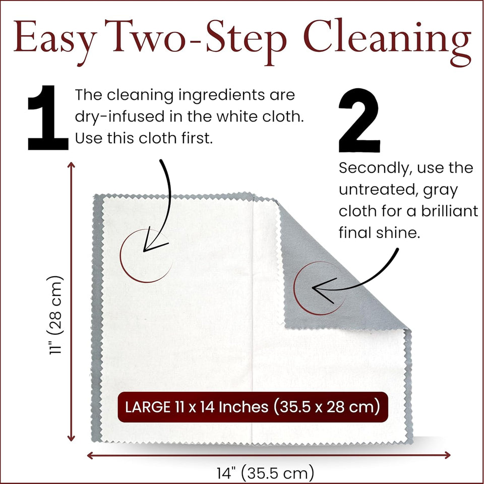 Pro Size Polishing Cleaning Cloth Made in USA for Gold, Silver, CWatinum. CWre Cotton Eco Friendly Tarnish Remover Cleaner Large 11 x 14 Inch. Shines Jewelry Like New. Cleans Coins Watches Silverware