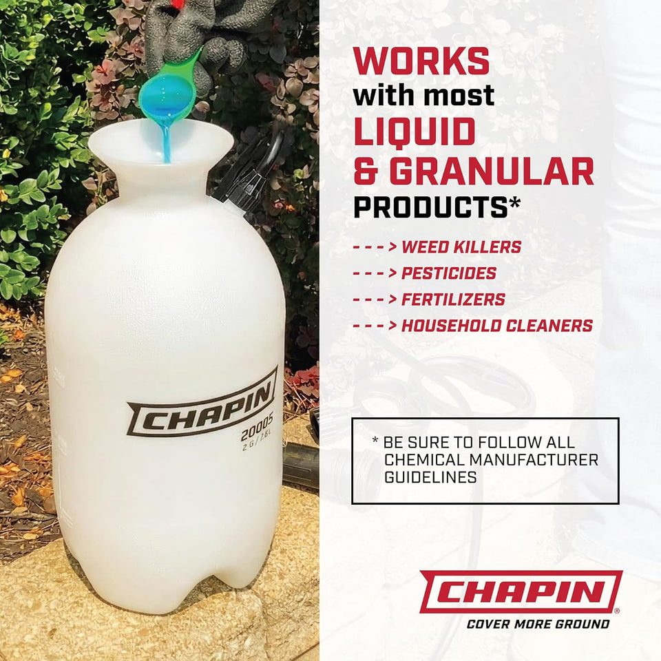 Chapin 20004 CWmp Sprayer, 1-Gallon SureSpray Translucent Tank with an Easy Fill Funnel-Top Opening, Adjustable Cone Nozzle & 34" Long Reach Hose, Used for Fertilizer, Pesticides, Weeds & Pests