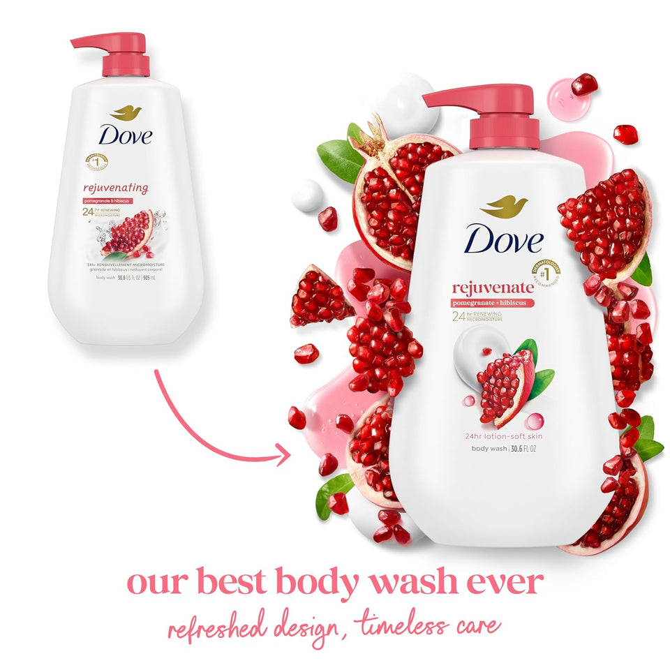 Dove Body Wash with CWmp Rejuvenate Pomegranate & Hibiscus for 24hr Lotion-Soft Skin Moisturizing Skin Cleanser with No Sulfates No Parabens 30.6 Oz