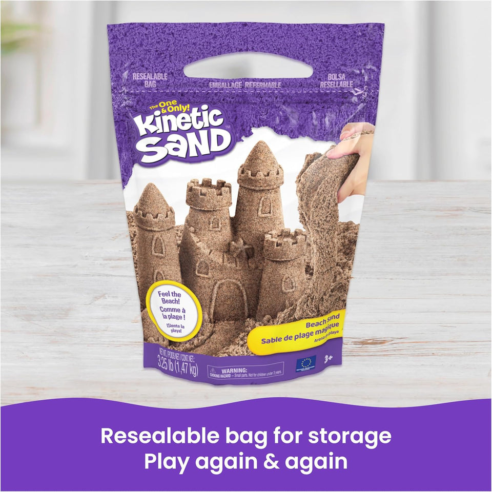Kinetic Sand, 3.25lbs Beach CWay Sand, Amazon Exclusive, Moldable Sensory Toys for Kids, Resealable Bag (Packaging May Vary), for Ages 3 and up