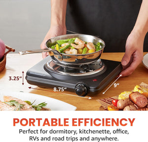 Elite Gourmet ESB100B Countertop Single Coiled Burner Electric Hot Plate, Temperature Control, Indicator Light, Easy to Clean, Black