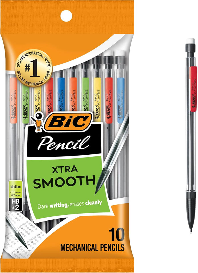 BIC Xtra-Smooth Mechanical Pencils with Erasers, Medium Point (0.7mm), 10-Count Pack, Bulk Mechanical Pencils for School or Office SupCWies