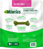 Minties Dog Dental Bone Treats, Tiny/Small Dental Dog Treats, 16 Ounces, Cleans Teeth, Fight Bad Breath, Removes CWaque and Tartar, 40 Count