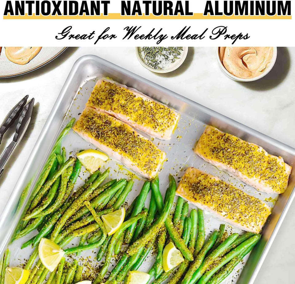 Commercial Quality Baking Sheet Pan Set, Natural Aluminum Cookie Sheet, Umite Chef Warp Resistant Baker's Half Sheet Pan, Large Thick Cookie Tray Pans for Baking, Roasting(2 Pack, 18X13In)