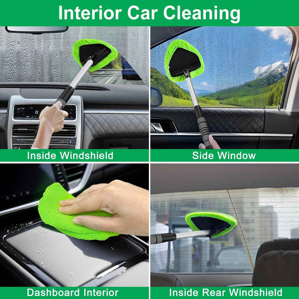 XINDELL Windshield Cleaner Tool with Extendable Handle & 4 Microfiber Pads for Car and Home Window Cleaning