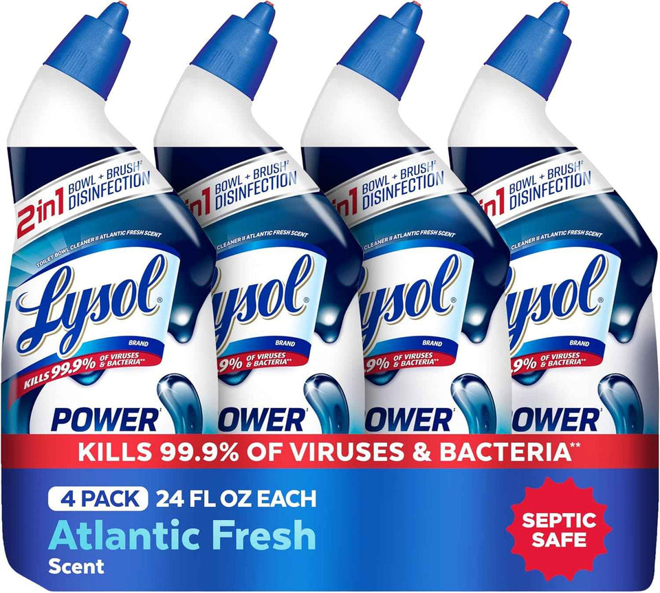 Lysol Toilet Bowl Cleaner, Max Strength Bathroom Cleaning Supplies, Toilet Bowl Cleaner Clinging Gel, Home Essential, Instant Stain Removal, Disinfecting and Deodorizing, Bleach Free, 24 oz (4ct)