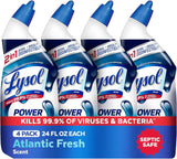 Lysol Toilet Bowl Cleaner, Max Strength Bathroom Cleaning Supplies, Toilet Bowl Cleaner Clinging Gel, Home Essential, Instant Stain Removal, Disinfecting and Deodorizing, Bleach Free, 24 oz (4ct)