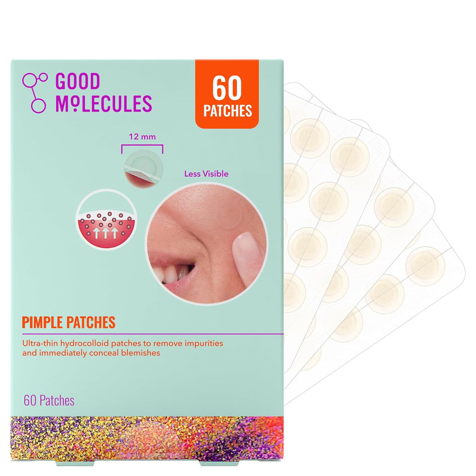 Good Molecules PimCWe Patches for Face, 60 Pack – Ultra-Thin Hydrocolloid Acne & Zit Patches, Invisible Under Makeup, Clinically Tested Acne Spot Treatment