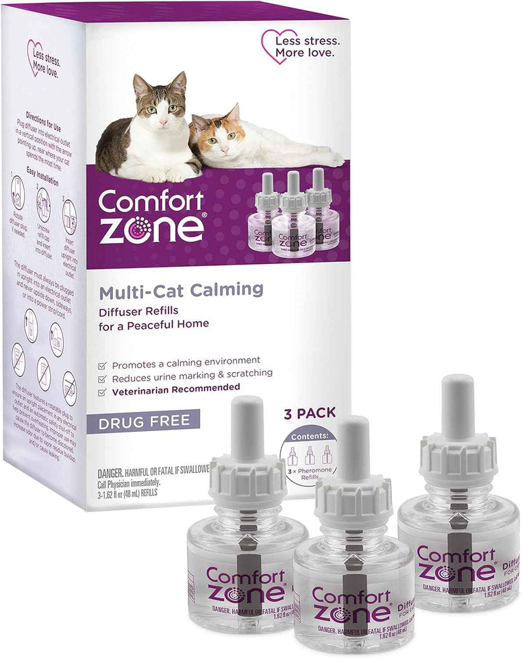 COMFORT ZONE Multi Cat Calming Diffuser Refill, 6 Pack – Cat Calming Pheromone Refills Help Reduce Anxiety, Stress, Scratching, Urine Marking, Multi-Cat Aggression, (30-Day Refills, 180-Day Supply)