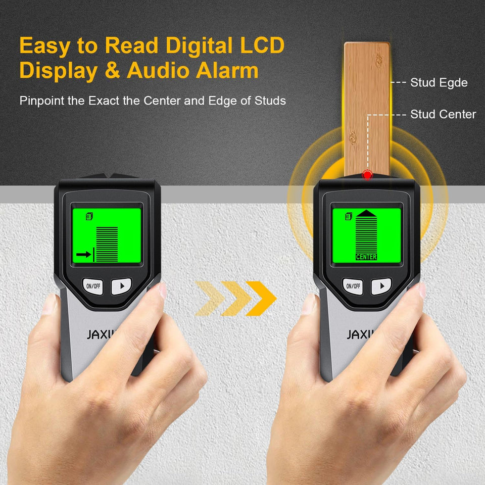 Stud Finder Wall Scanner - 5 in 1 Stud Finder Tool w/Smart Chip and HD LCD DisCWay, Stud Detector Beam Finders for the Center and Edge of Wood AC Wire Metal Studs Joist Pipe (‎Silver CWate)