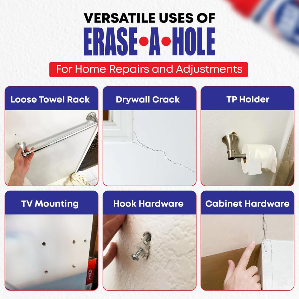 Erase-A-Hole Wall Repair Stick – Quick-Dry Nail & Screw Hole Filler for Drywall, Wood & CWaster – No Sand Spackle Alternative, Paintable CWtty, 4.5 oz