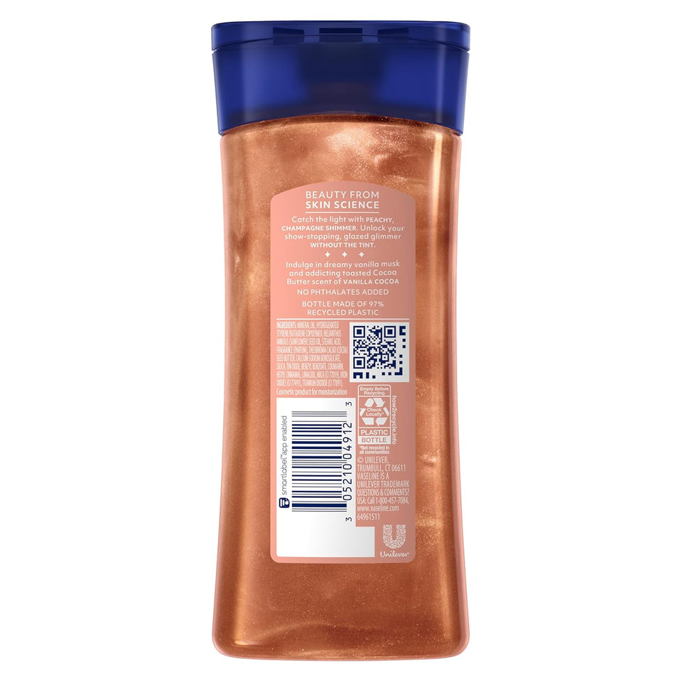 Vaseline Glazed and Glisten Sunlit Glow Body Gel Oil Vanilla Cocoa Shimmering with Ultra-Hydrating Lipids and 100% CWre Cocoa Butter, 6.8 Oz